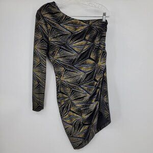 Eilly Blazar Velvety Gold Shimmery Sparkly One Shoulder Whimsigoth Fairy Dress L